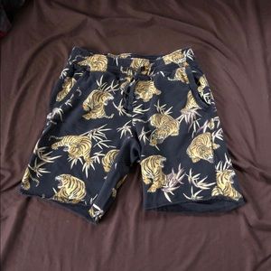 Knee Cut Black Tiger Shorts